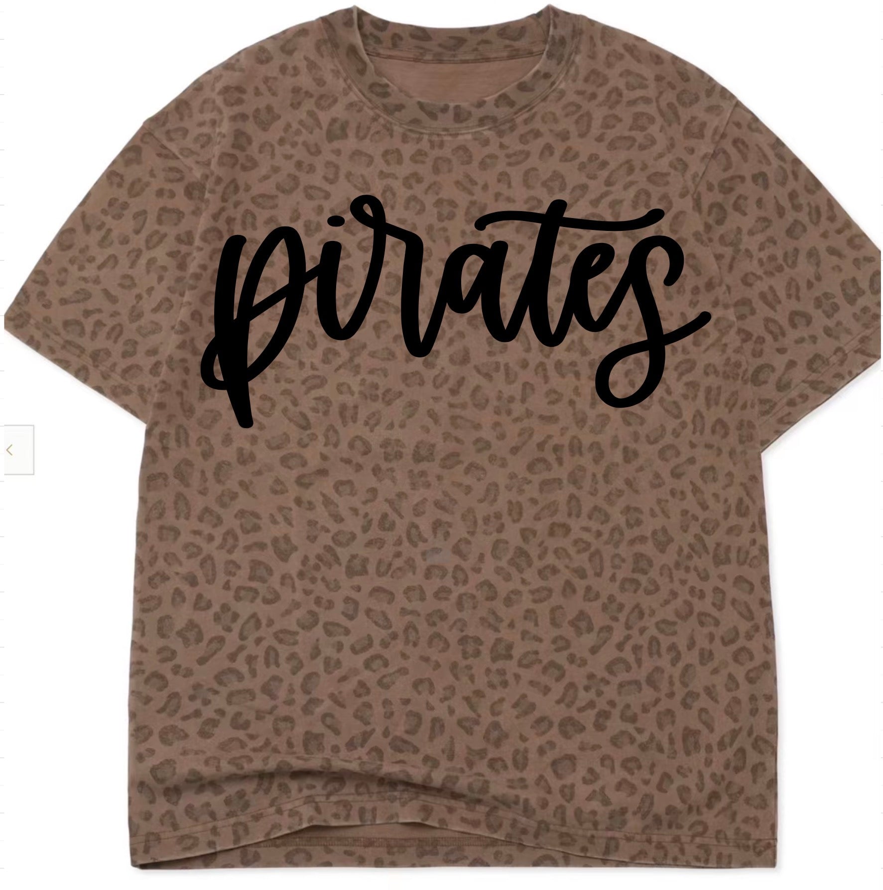 Brown leopard Quality with pirates in black puff lettering