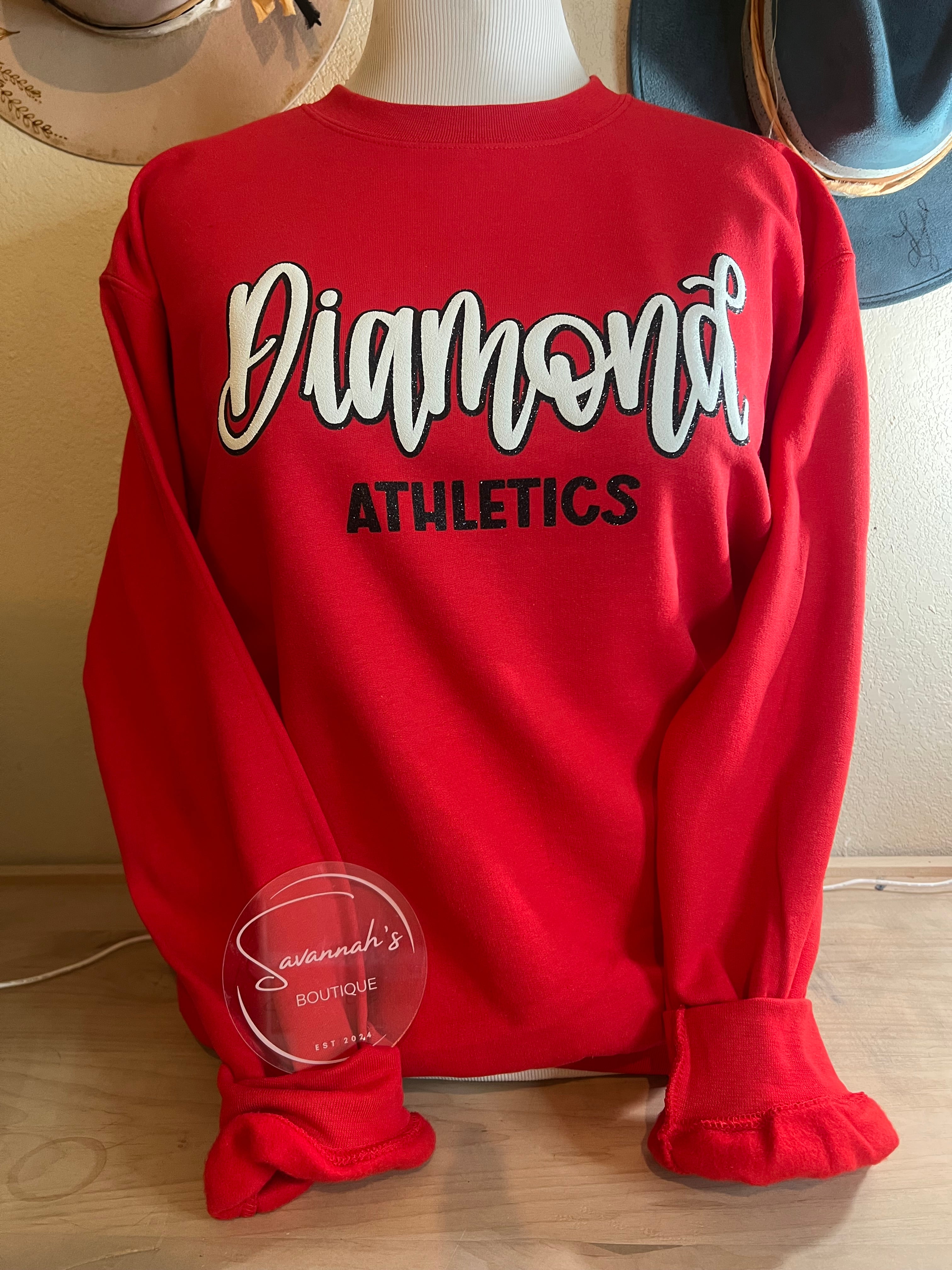 Red Sweatshirt Diamond Athletics Script