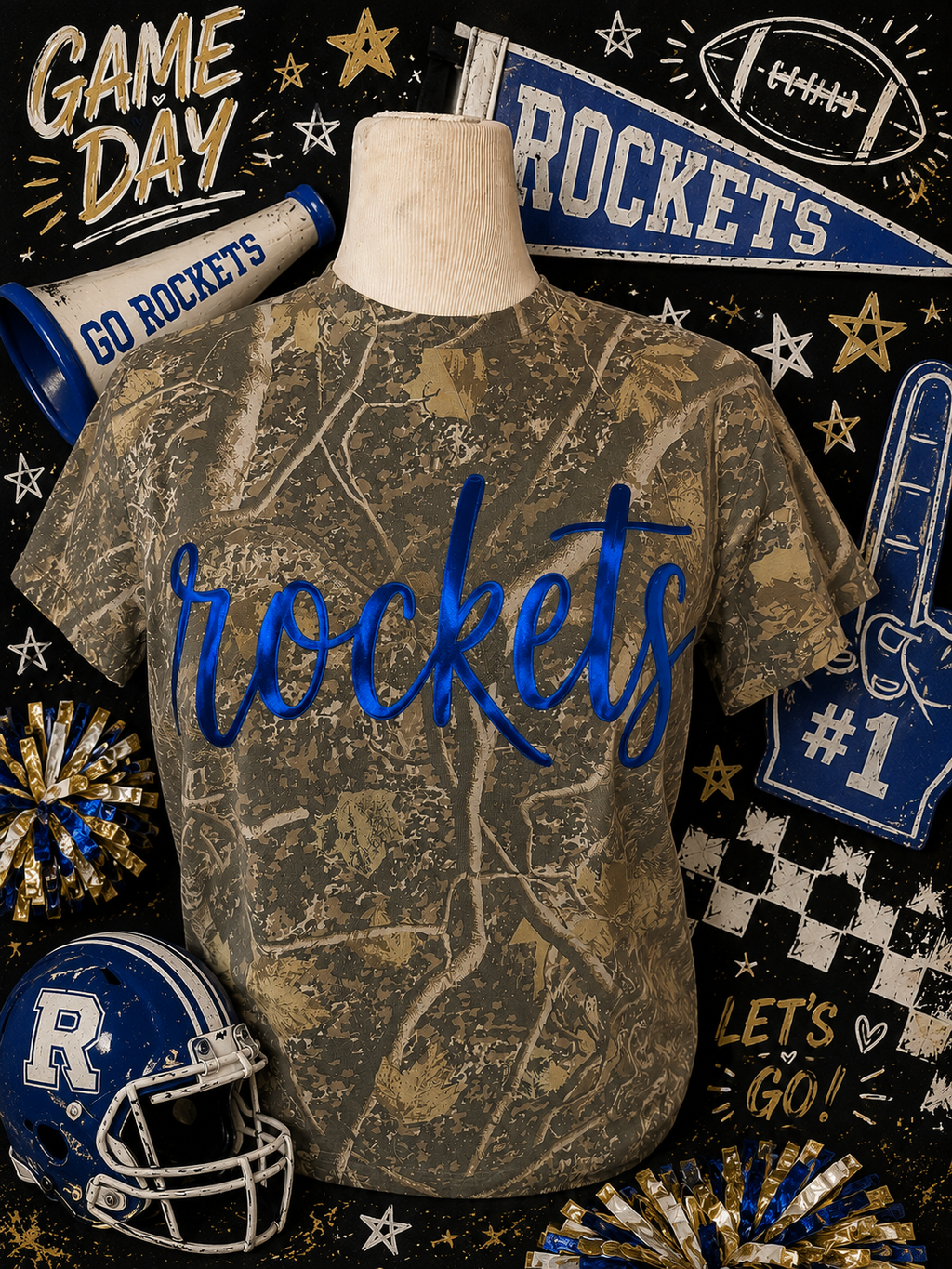 Camo Metallic Puff Mascot