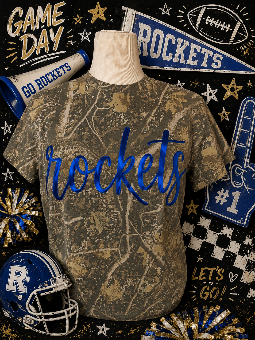 Camo Metallic Puff Mascot