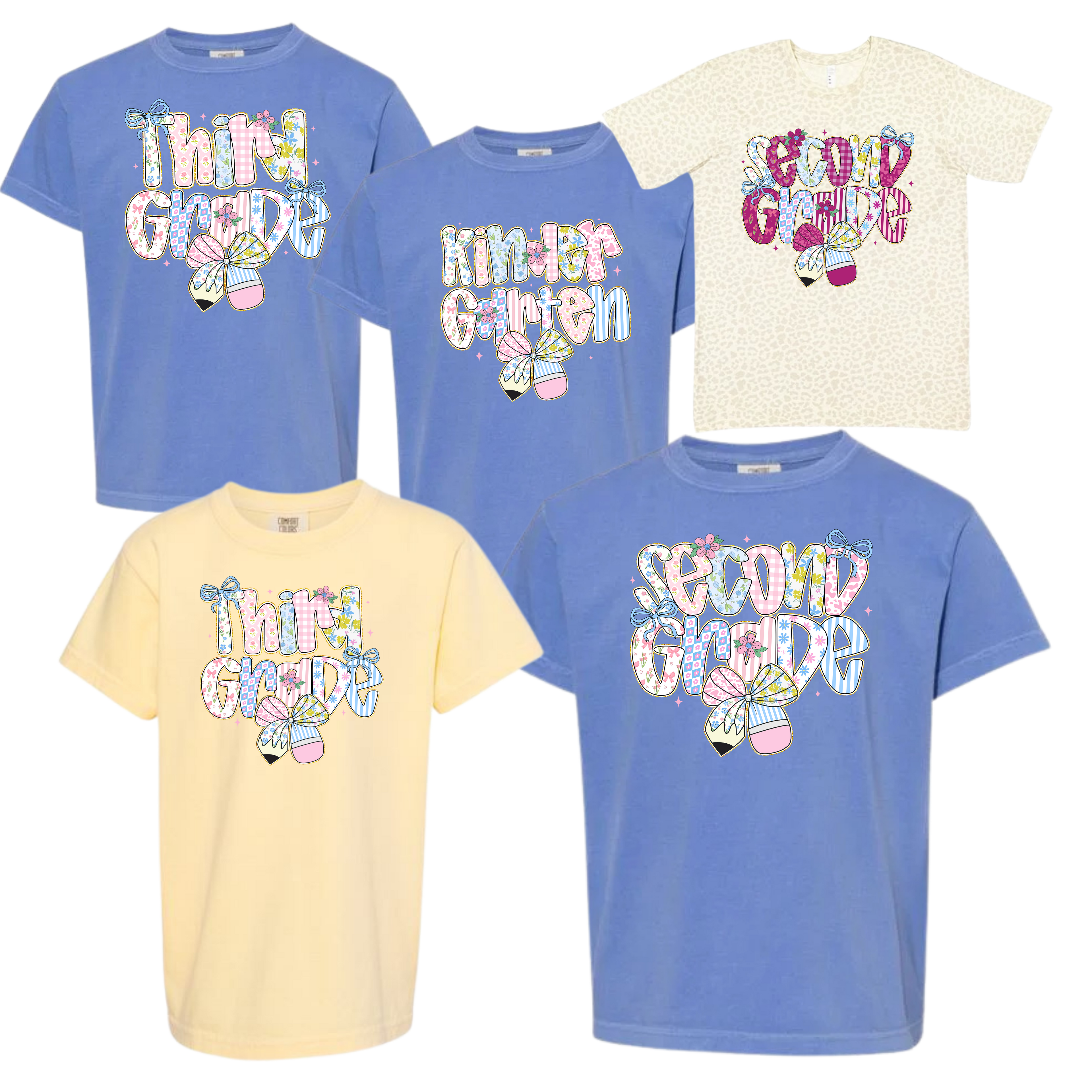Denim Blue Pastel Letter Grade Tees