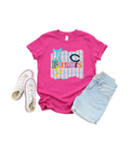 Colorful pirates on hot pink tee