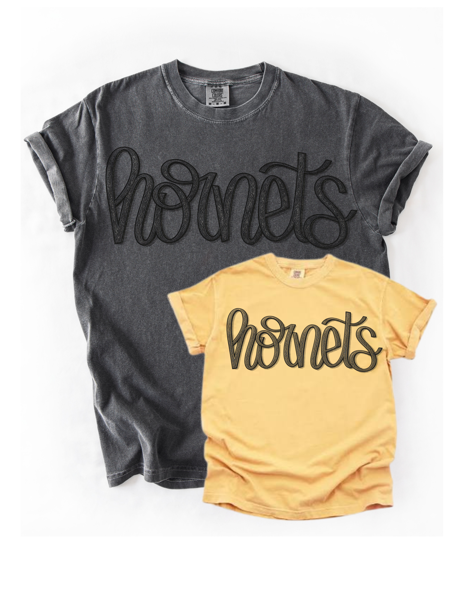 Sketched Hornets on graphite or gold tee